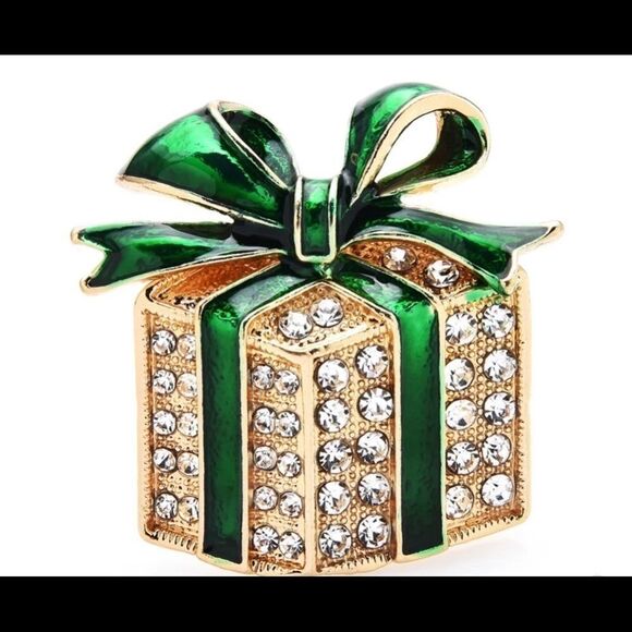 CHRISTMAS RHINESTONE GIFT BOX BROOCH - Picture 1 of 4